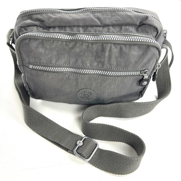 Kipling Deena Medium Crossbody/Shoulder Travel Bag Gray Crinkle Nylon Versatile - Picture 1 of 16
